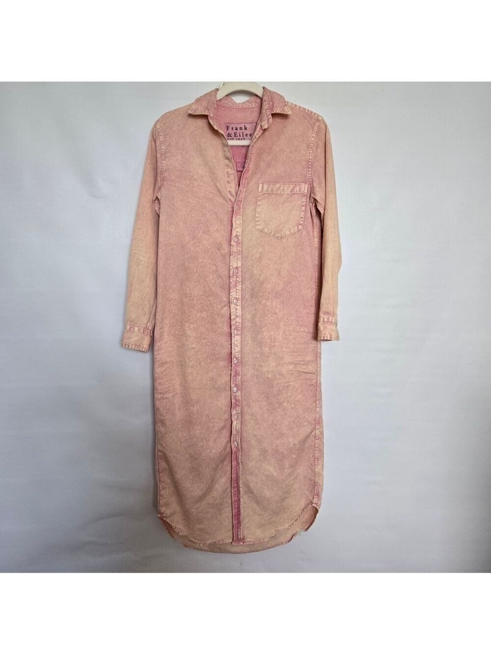 FRANK & EILEEN 'RORY' SHIRT DRESS WOMEN BUTTON-UP MIDI PINK MINERAL WASH SZ XXS